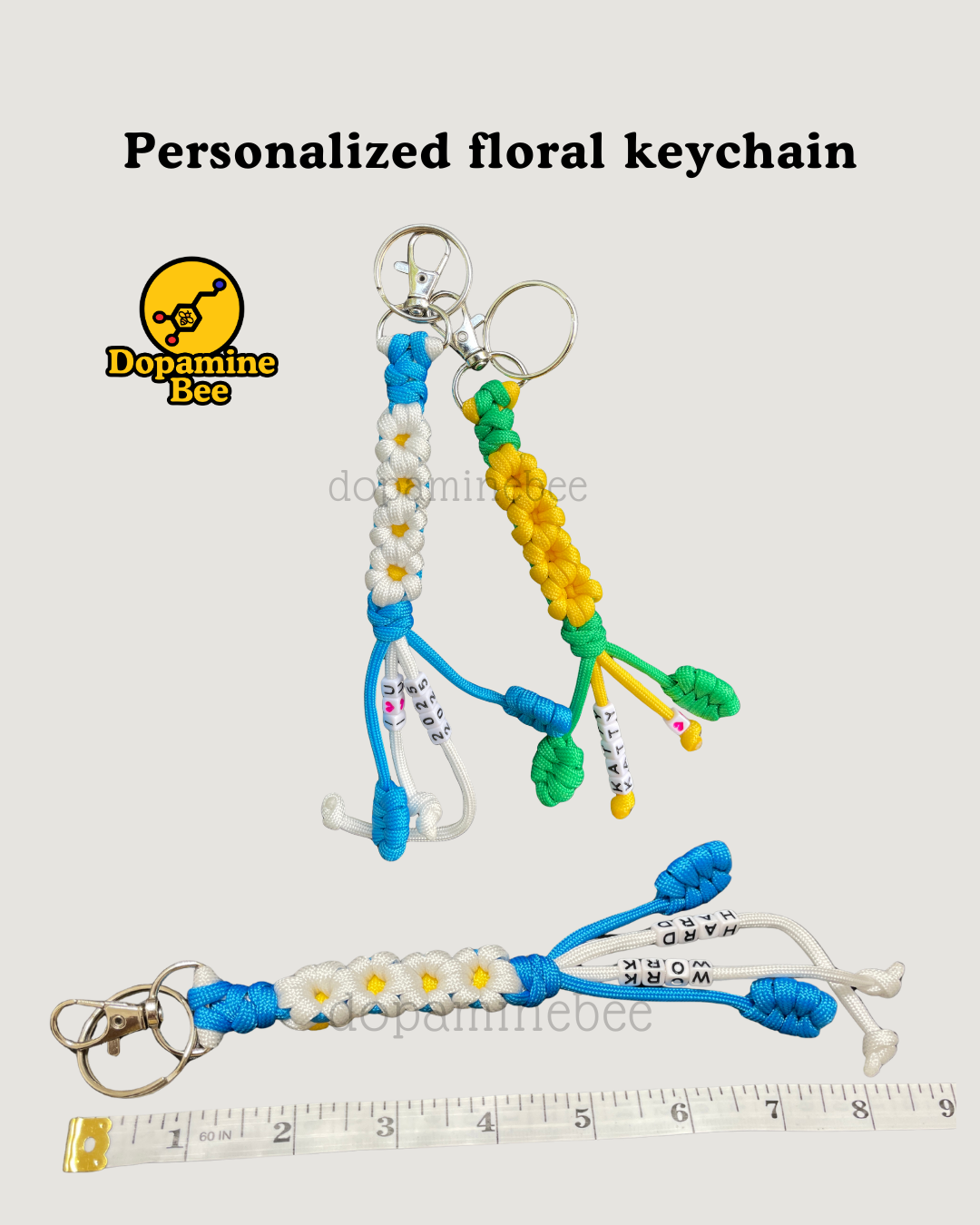 Personalized Flower Paracord Keychain with Personalized Message
