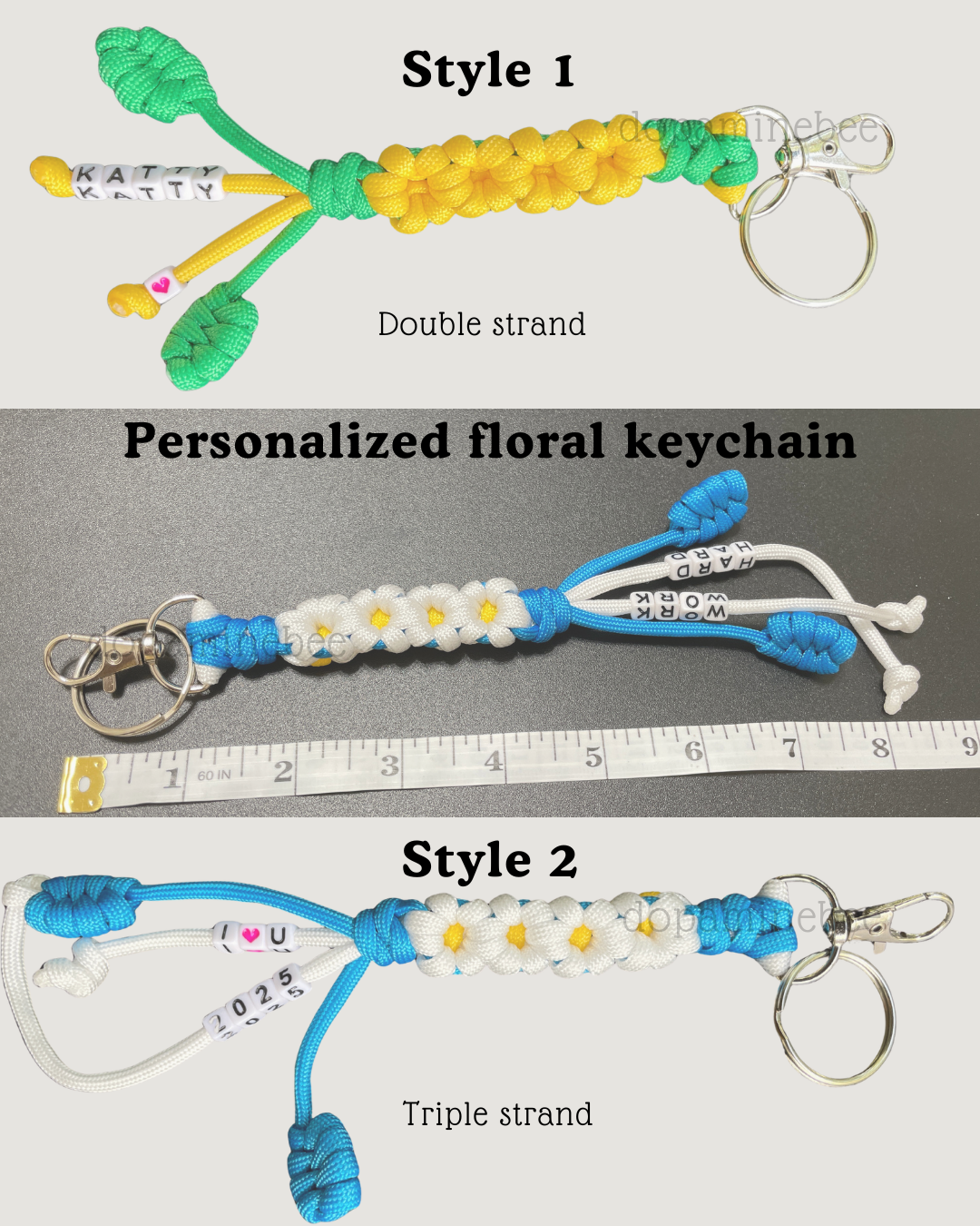 Personalized Flower Paracord Keychain with Personalized Message