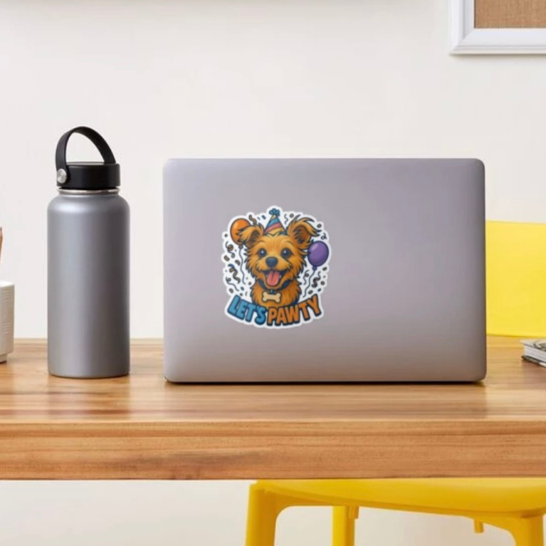 Let's Pawty Stickers for Party Decor, Birthday Decoration