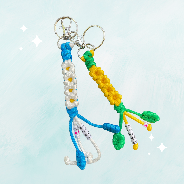Personalized Flower Paracord Keychain with Personalized Message