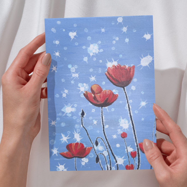 Red Poppy Flowers Canvas Painting 8x10 Inches